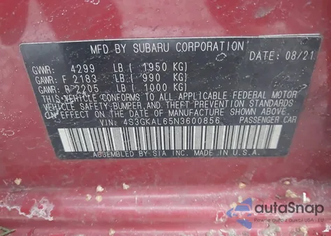 2022 Subaru Impreza Sport из США, поврежденный, VIN 4S3GKAL65N3600856